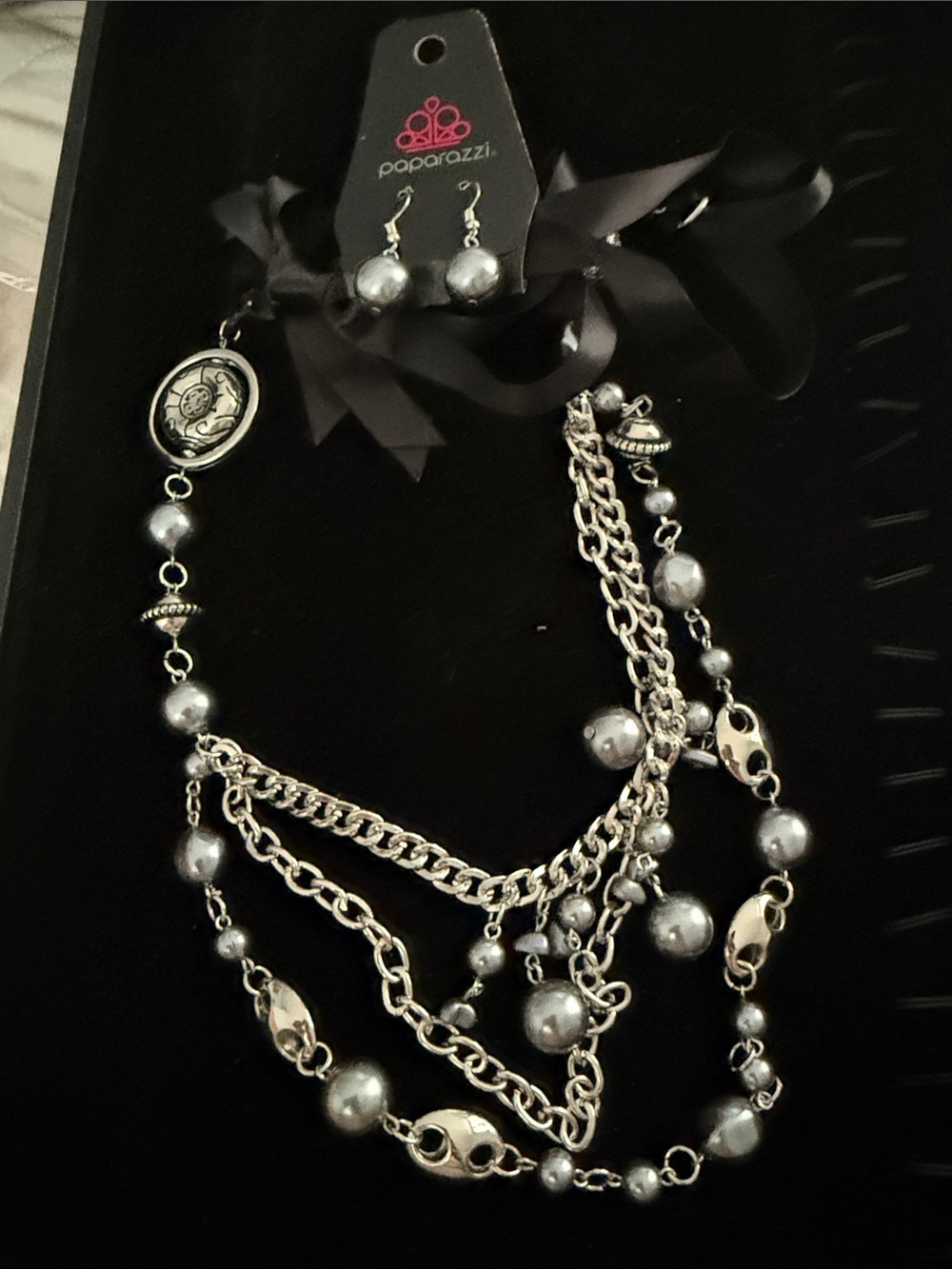 Paparazzi Silver Multi-Strand Beaded Necklace and Earring Set
